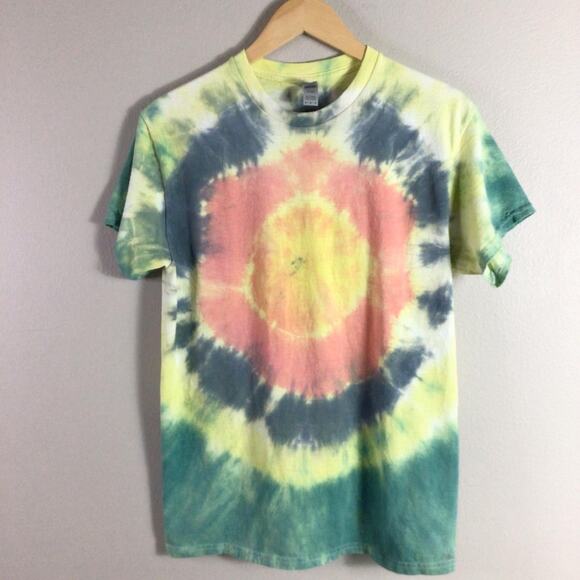 Sun summer Tie Dye hippie boho T Shirt Green Yellow Medium - Picture 1 of 3